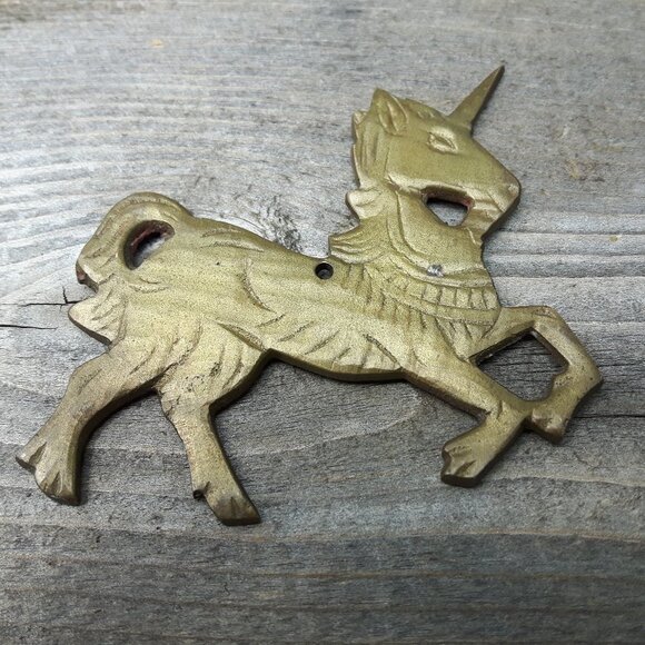 Vintage Brass Unicorn Pendant 3 inches - Picture 1 of 2